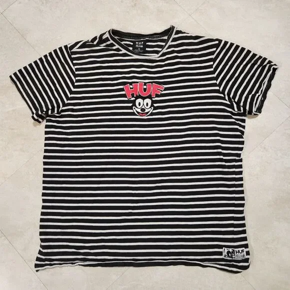 HUF X Felix The Cat Mens M Medium Striped Embroidered Streetwear‎ T Shirt RARE - Picture 3 of 9